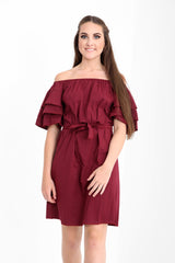 Rüschenhülle Krawatte Knoten Bardot Kleid mit Gürtel