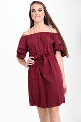 Rüschenhülle Krawatte Knoten Bardot Kleid mit Gürtel