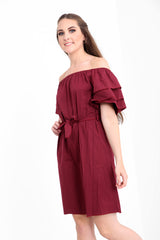 Rüschenhülle Krawatte Knoten Bardot Kleid mit Gürtel