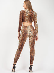 Leopard Print Velvet Crop Top & Trouser Co-ord