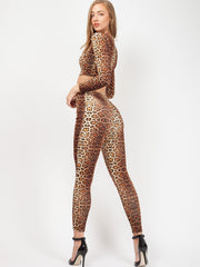 Leopard Print Velvet Crop Top & Trouser Co-ord