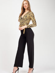 Zebra Print Wrap Front Jumpsuit