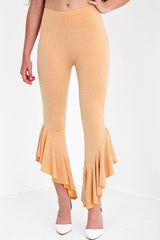 Gingham Check Flared Frill Hem Cropped Trousers