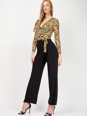 Zebra Print Wrap Front Jumpsuit