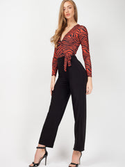 Zebra Print Wrap Front Jumpsuit