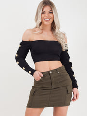 Cargo Style Mini Denim Skirt