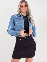 Raw Hem Distressed Cropped Denim Jacket