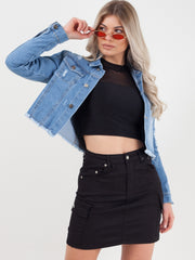 Raw Hem Distressed Cropped Denim Jacket