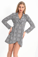 Multi Check Longline Blazer -Kleid