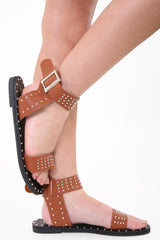 Studded PU Ankle Strap Sandals
