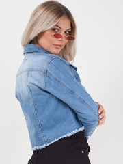 Raw Hem Distressed Cropped Denim Jacket
