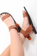 Studded PU Ankle Strap Sandals