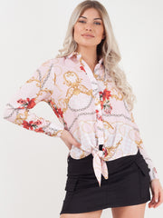 Floral Chain Print Tie Knot Shirt Top