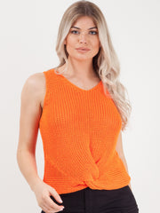 V Neck Twist Front Sleeveless Knitted Vest Top
