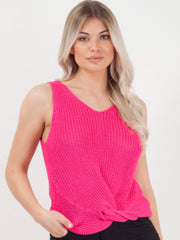 V Neck Twist Front Sleeveless Knitted Vest Top