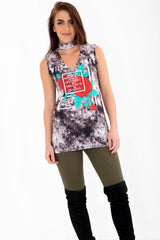 Tope de gargantilla de estampado de rosa tie dye cuello