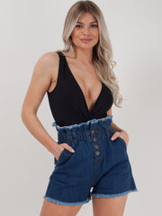 Raw Finish High Waist Denim Hot Pants