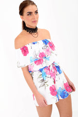 Floral Print Frill Bardot Playsuit