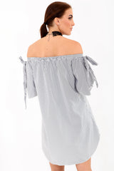 Rose Embroidered Striped Bardot Dress