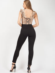 Lurex Snake Print Frill Jumpsuit