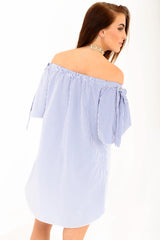 Rose Embroidered Striped Bardot Dress