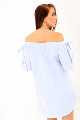 Rose Embroidered Striped Bardot Dress