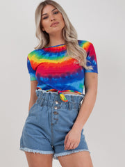 Tie Dye Print Knot Front Crop Top