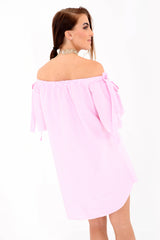 Rose Embroidered Striped Bardot Dress