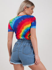 Tie Dye Print Knot Front Crop Top