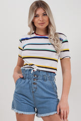Knot Front Striped Crop Top