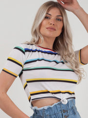 Knot Front Striped Crop Top