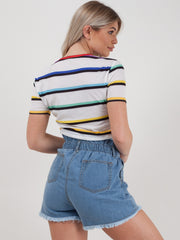 Knot Front Striped Crop Top