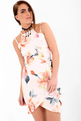 Florales Rippenkreppkörperkleid mit floralem Riemchen