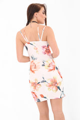 Florales Rippenkreppkörperkleid mit floralem Riemchen