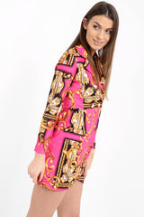 Patterned Print Longline Blazer Dress