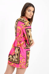Patterned Print Longline Blazer Dress