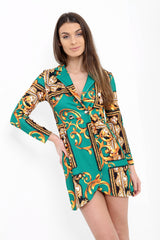 Patterned Print Longline Blazer Dress
