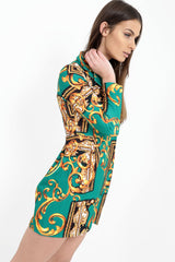 Patterned Print Longline Blazer Dress