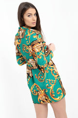 Patterned Print Longline Blazer Dress