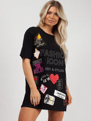 Oversized Fashion Icon Printed T-Shirt