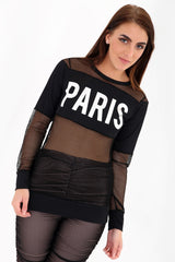 Metallic Foil Paris Print Fishnet Top
