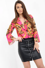 Patterned Print Wrap Front Bodysuit