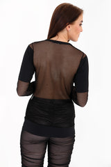 Metallic Foil Paris Print Fishnet Top