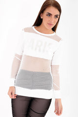 Metallic Foil Paris Print Fishnet Top