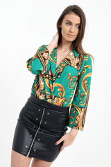 Patterned Print Wrap Front Bodysuit