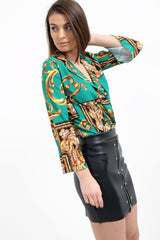 Patterned Print Wrap Front Bodysuit