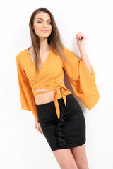 Tie Knot Bell Sleeve Crop Top
