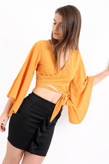 Tie Knot Bell Sleeve Crop Top