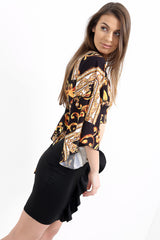 Patterned Print Bell Sleeve Tie Knot Crop Top