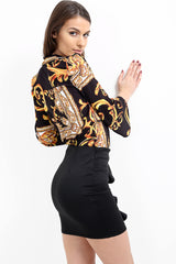 Patterned Print Wrap Front Bodysuit
